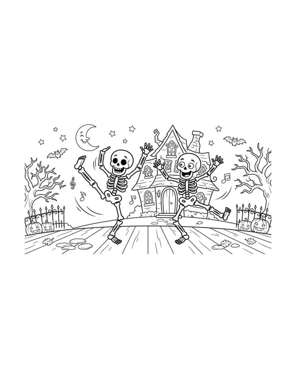 Dancing Skeletons coloring page — free printable