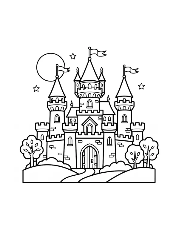 Castle coloring page — free printable