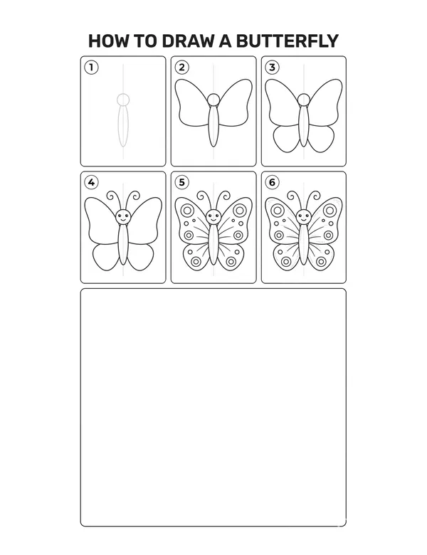 How to draw a Butterfly — free printable step-by-step sheet