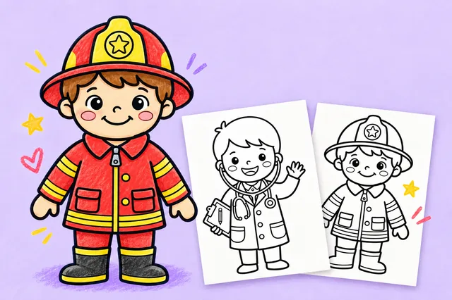 Community helpers — a colored-in example and the printable sheets