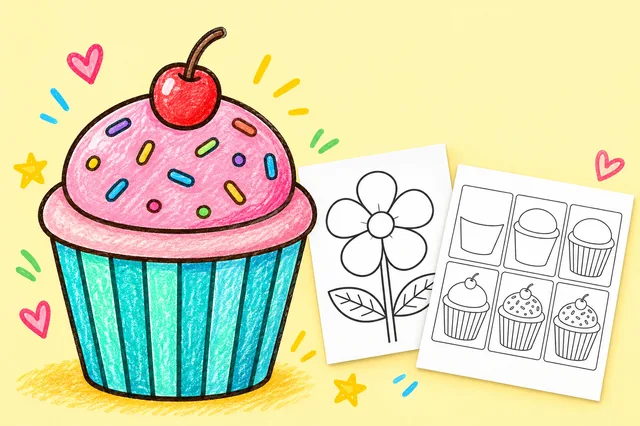 Easy things to draw — a colored-in example and the printable sheets