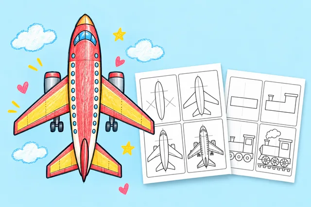 How to draw vehicles — a colored-in example and the printable sheets