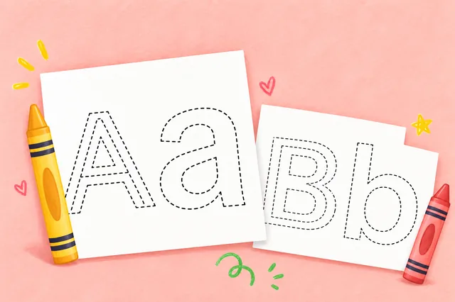 A–Z letter tracing — a colored-in example and the printable sheets